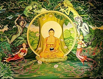 Fresque du temple de Bodhgaya 